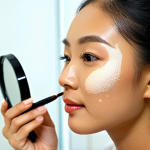 Oily Skin & Loose Powder**

A Malaysian woman with oily skin applying loose glow powder with an oil-control formula using a large brush in a brightly lit bathroom. Focus on the powder application. She is fully clothed in a modest top. Safe for work. Appropriate content. Professional lighting. Perfect anatomy. Correct proportions.

**