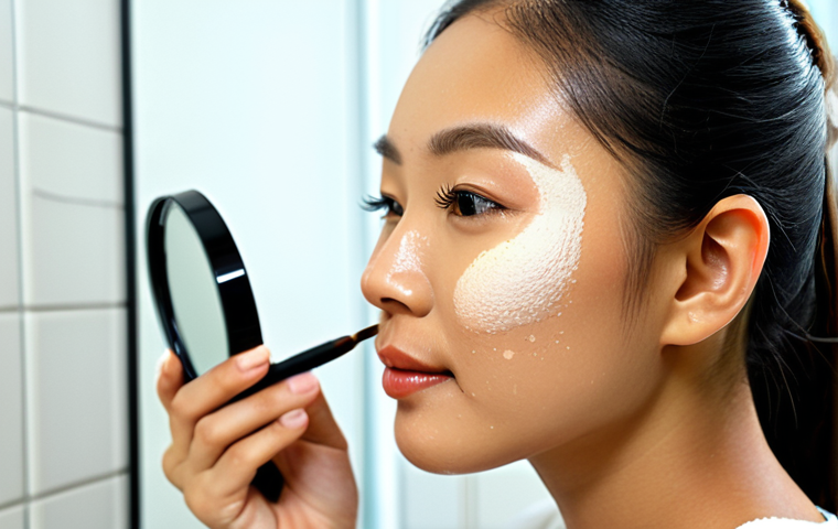 Oily Skin & Loose Powder**

A Malaysian woman with oily skin applying loose glow powder with an oil-control formula using a large brush in a brightly lit bathroom. Focus on the powder application. She is fully clothed in a modest top. Safe for work. Appropriate content. Professional lighting. Perfect anatomy. Correct proportions.

**